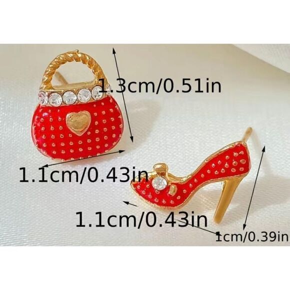 NWT 14K Gold Plated Red Rhinestone High Hell Purse Dainty Earrings - Picture 3 of 4